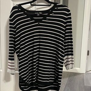 United States Sweaters Black and White Striped Long Sleeve Top